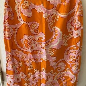 Ann Taylor Silk Blend Paisley Skirt Size 4 Bright Orange Pink White